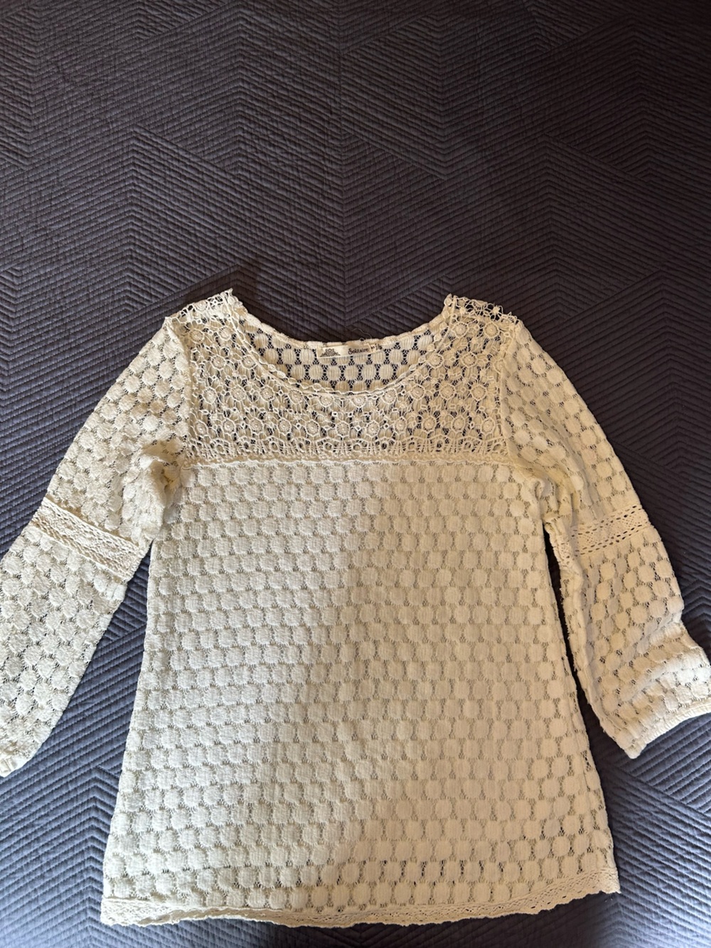 Solitaire Cream Crochet Lace Yoke Long Sleeve Blouse